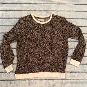 ZYIA Active Cozy Crewneck Sweater leopard print, Brown and Cream